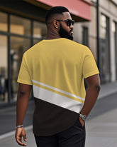 Men's Plus Size Daily Casual Yellow White Black Striped Letter Print Henry Collar Button Short Sleeve T-Shirt